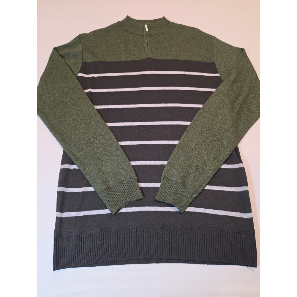 State 1 Mens Quarter Zip Sweater XL Green Grey Striped Pullover QZA-60/6